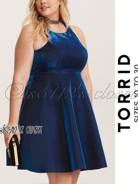 Torrid Blue Shiny Iridescent Metallic Racerback Skater Dress 14 1X